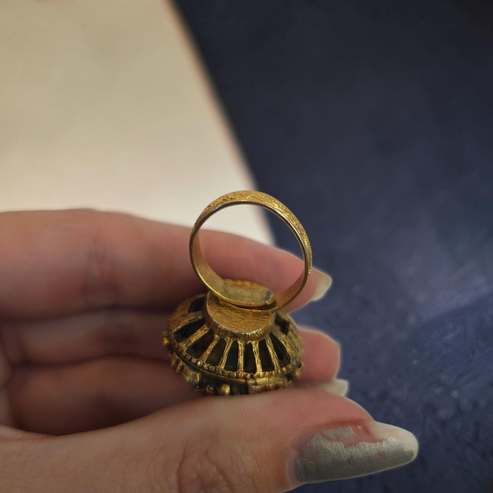 Vintage Gold Tone Cocktail Ring Set Teal, Faux Opal Sarah Coventry & Fire Flower - Picture 13 of 16